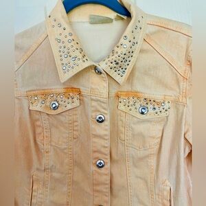 Chico’s Light Peach Denim Jacket with Rhinestone Details